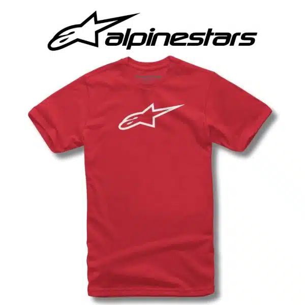 Red alpinestars t shirt with white logo
