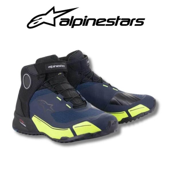 Alpinestars shoes cr x drystar riding black dark blue yellow fluo motorcycle shoes