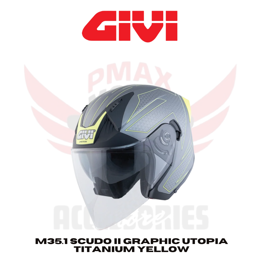 Givi M35.1 Scudo Ii Graphic Utopia Titanium Yellow Helmet Givi M35.1 Scudo Ii Graphic Utopia Titanium Yellow Helmet