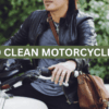 motorcyclist wearing leather motorcycle jacket