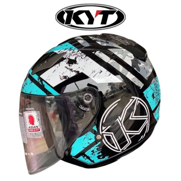 kyt hellcat k racing black aqua blue helmet
