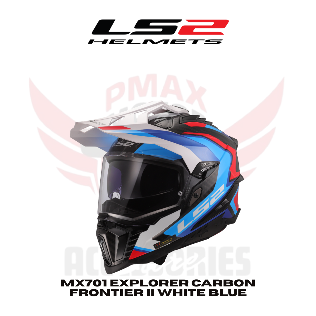 Ls2 Mx701 Explorer Carbon Frontier Ii White Blue Helmet Ls2 Mx701 Explorer Carbon Frontier Ii White Blue Helmet