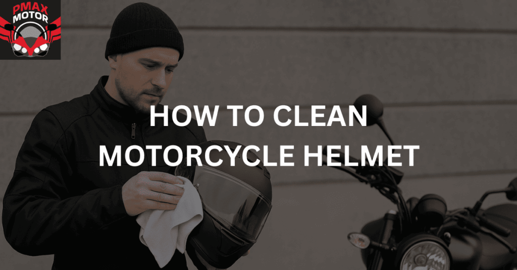 motorcyclist cleaning motorcycle helmet