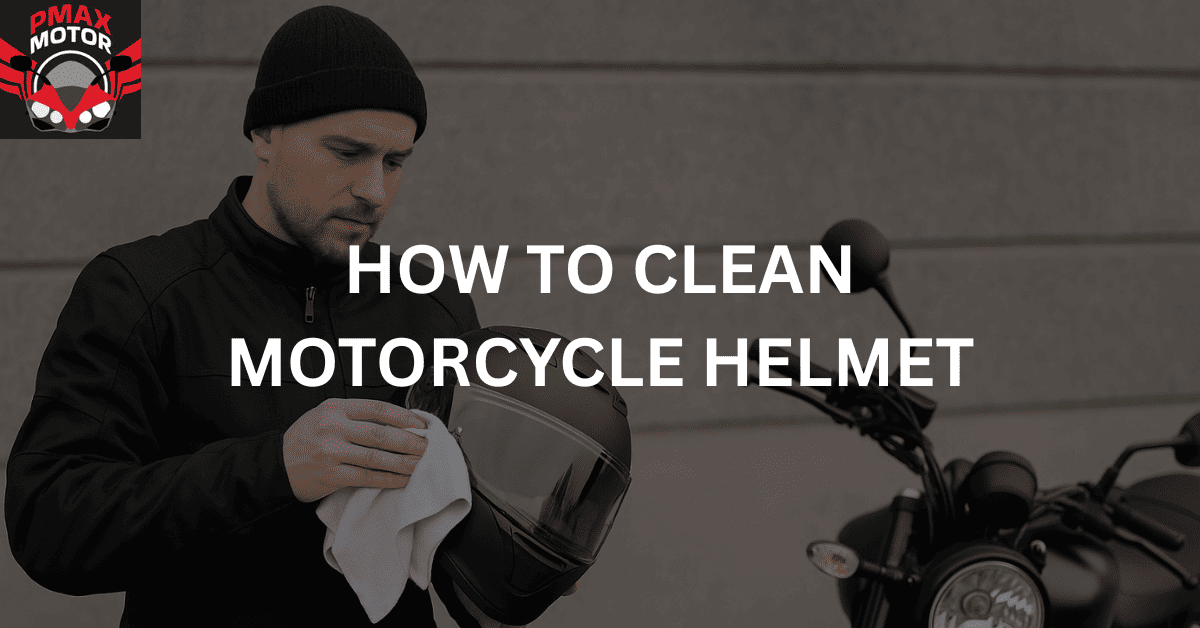 motorcyclist cleaning motorcycle helmet