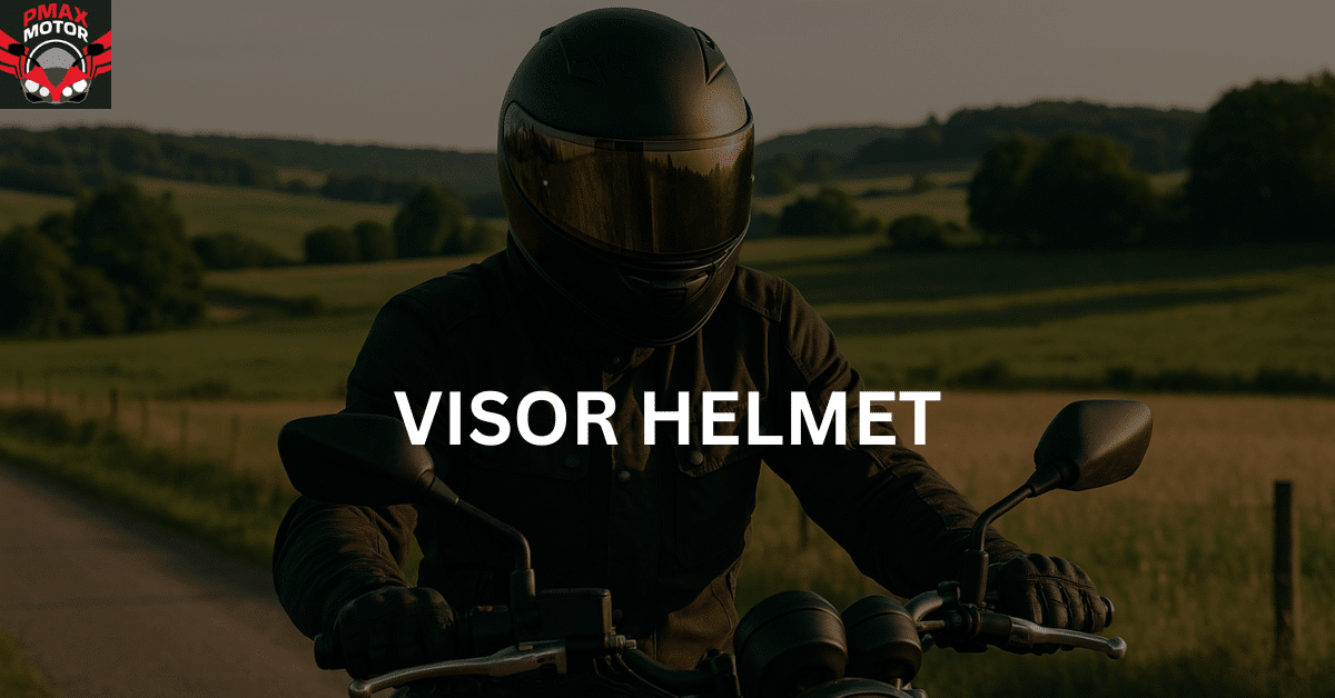 motorcyclist wearing a visor helmet while riding his bike