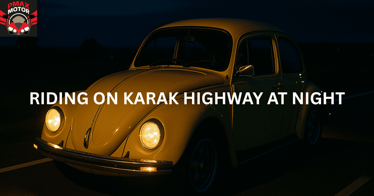 yellow volkswagen driving through karak highway at night